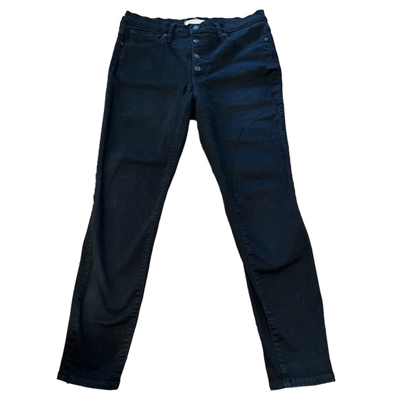 Madewell 9” Mid-Rise Button Fly Skinny Stretch Jeans in Dark Black Wash - Picture 3 of 13